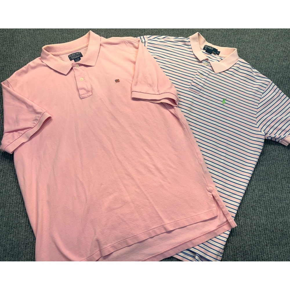 Lot of 2 Ralph Lauren Polo Shirts Mens XL Pink Solid Striped Cotton Pique